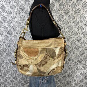 Coach Size Medium (M) Coach Patchwork Metallic Gold Signature C Hobo Shoulder Ba